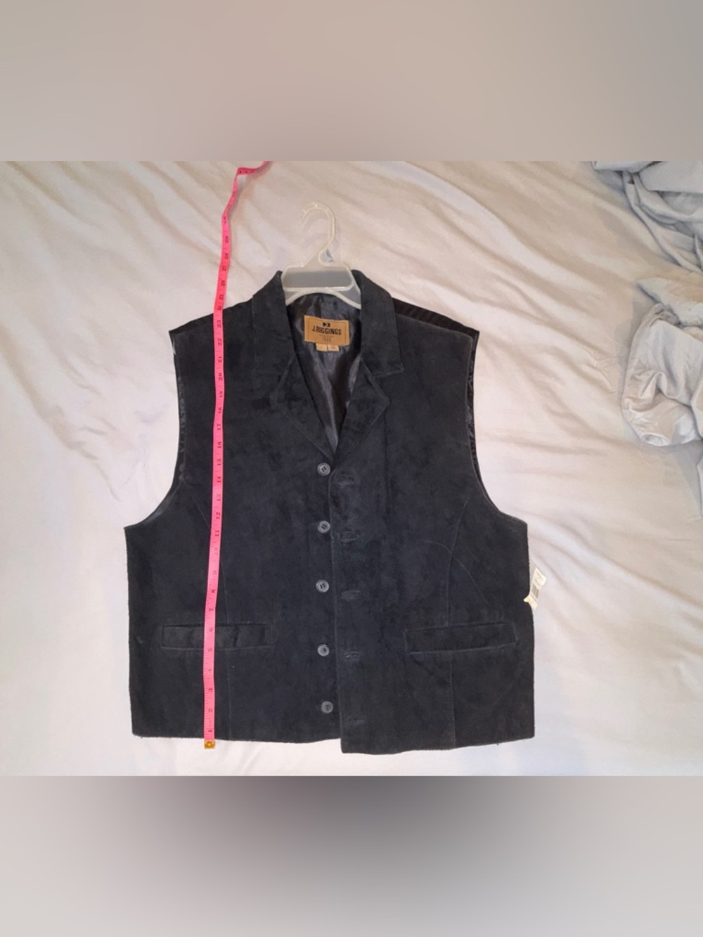 J. Riggings Black Suede Leather Vest NWT Size L Button Front - Picture 3 of 7
